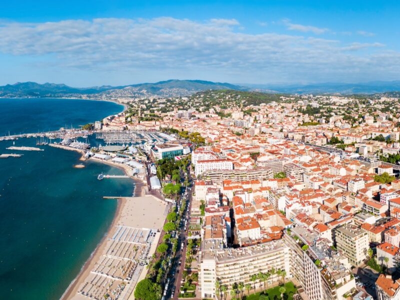 Cannes,Beach,Aerial,Panoramic,View.,Cannes,Is,A,City,Located
