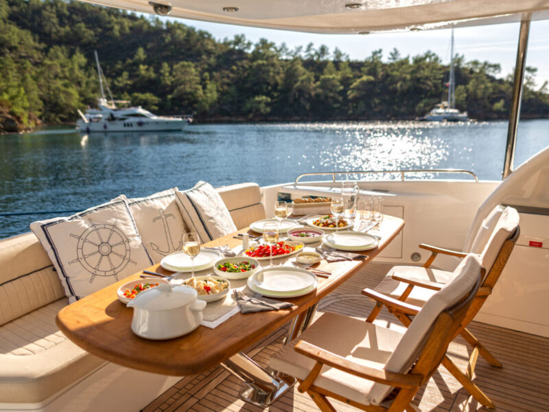 Romantic,Dinner,On,Motor,Yacht,At,Sunset,,Table,Setting,At