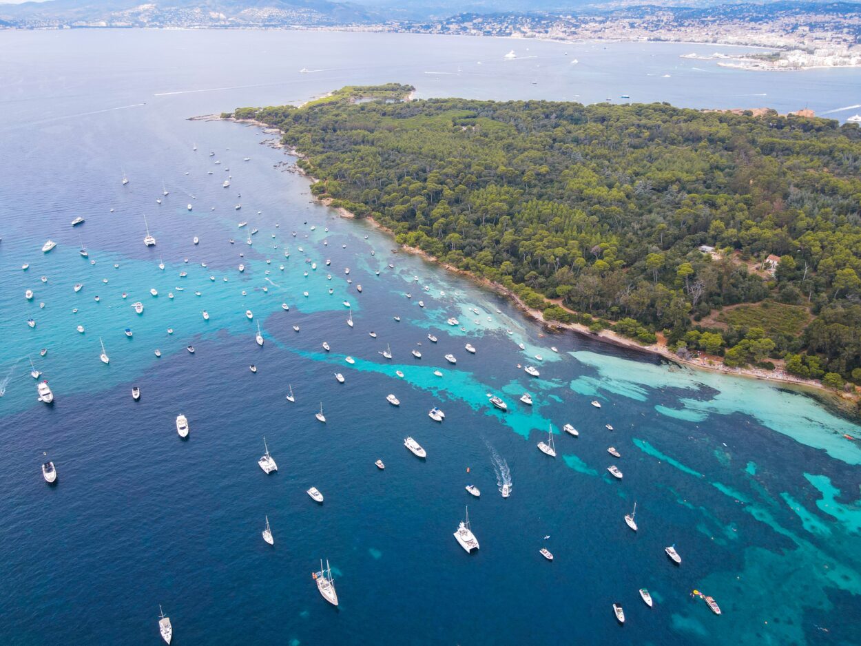 Aerial,View,Of,Yachts,Between,Ile,Sainte,Marguerite,And,Ile