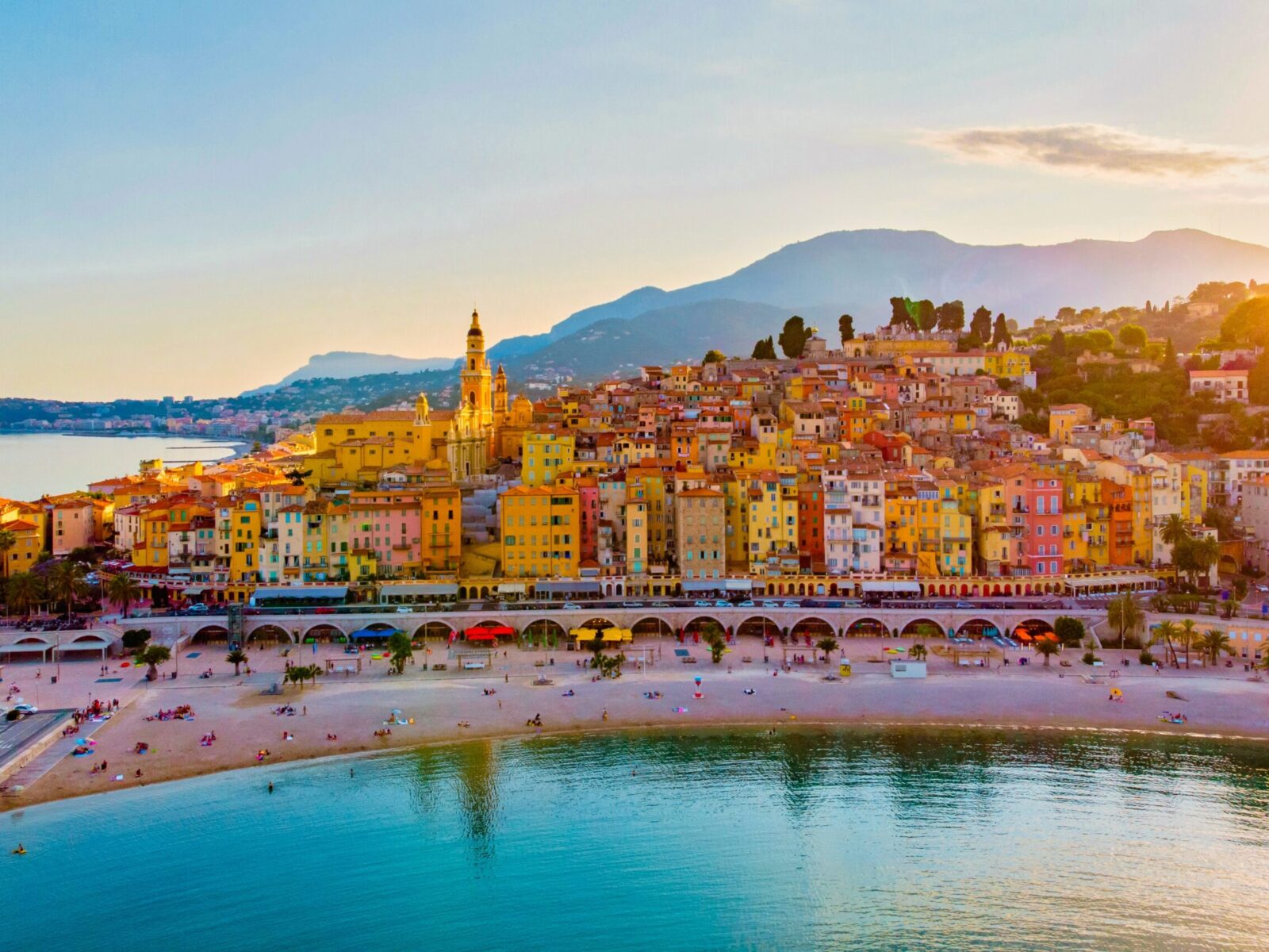 Colorful,Old,Town,Menton,On,The,French,Riviera,,France.,Drone